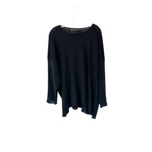 Eskandar Black Basic Casual Knit Goth Vamp Linen‎ Relaxed Lagenlook Sweater OS
